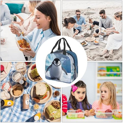 Insulated Lunch Bag Cute Penguins Baby Taking Lunch Box for Women Men Reusable Leakproof Lunch Cooler Bag for Office Picnic - color: Cute Penguins Baby Taking
