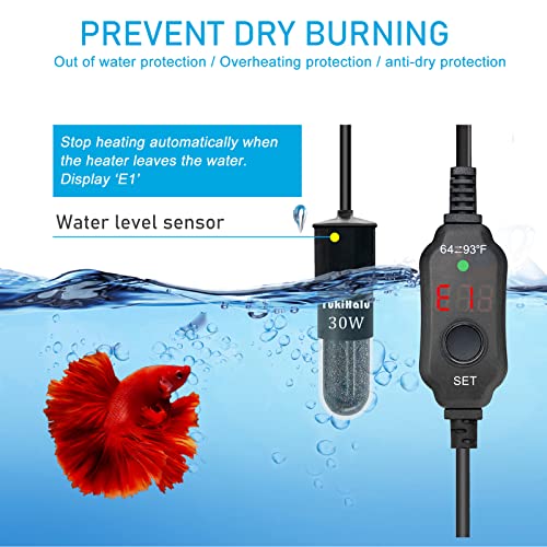 YukiHalu Super Mini Aquarium Heater, 10W 20W 30W Adjustable Fish Tank Heater with External Controller, Overheating Protection, Digital Display, Used for 0.5-3 Gallons(10 watts) - size: 10 Watts