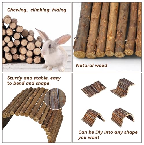 kathson Wooden Hamster Bridge,Guinea Pig Wood Ladder Bendable Tunnel Hideout Hut Small Animal Climbing Toys for Ferret Hedgehog Chinchilla Mice Rat Gerbil Baby Rabbit(19.6 x 6.0 in) - size: M (15.7 x 6.0 inches)