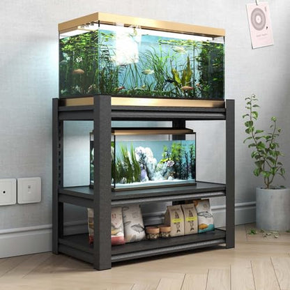 3-tier Metal Fish Tank Stand for 30 Gallon Long Aquarium,31.5"*18"*34" | heavy duty Steel Rack Shelves,Aquarium Stand 20 Gallon,Reptile Terrarium Stand,Reptile Tank Stand,Breeder Tank Stand - color: Black
