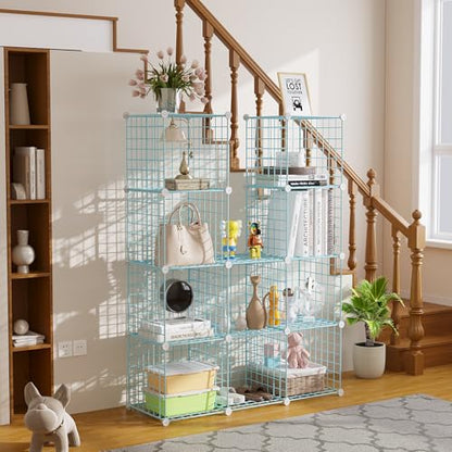 C&AHOME Wire Cube Storage, 12 - Cube Organizer Metal C Grids, Closet, Blue | Modular Shelves Units Storage Bins Shelving Bookshelf Shelf Cabinet - color: Blue