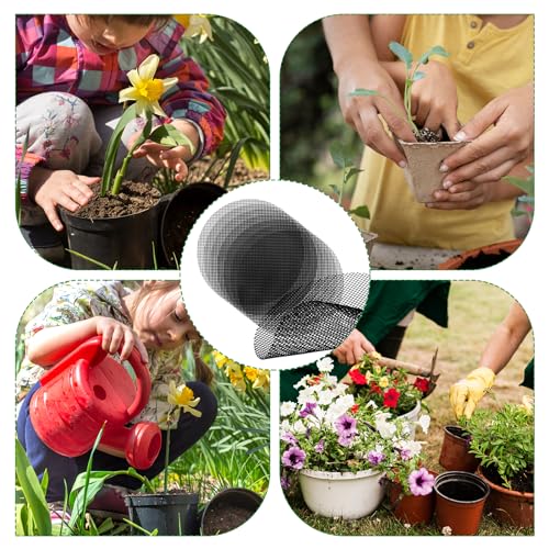 Ouligay 100pcs Flower Pot Hole Mesh Pad, 4 inch Rounds Plastic Mesh Sheet, Bonsai Bottom Grid Mat, Keep Soil from Flowing Away DIY Drainage Netting Pot