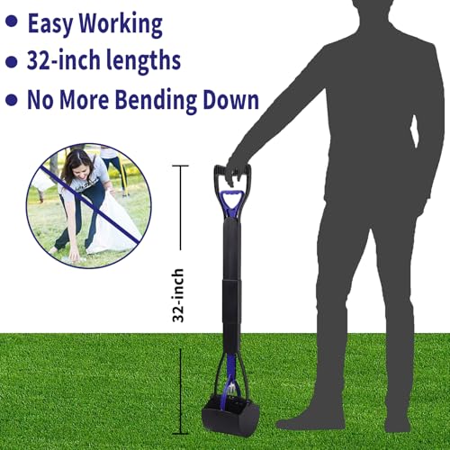 32'' Pooper Scooper for Large Small Dogs Heavy Duty, Long Handle Poop Scoop for Yard, Grass, Gravel, Dog Poop Grabber with High Strength Material and Durable Spring(Blue) - size: 1 Piece(32-inch length)Blue