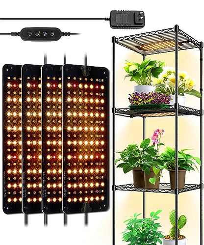 Barrina Grow Lights Panel for Indoor Plants, 4 x 10W Ultra-Thin Plant Light | Full Spectrum, with 3/6/12H Auto On/Off Timer, 8 Dimmable Levels, 3 Spectrum Modes, for Greenhouse, Seedlings, 4 Packs - size: 4 Pack