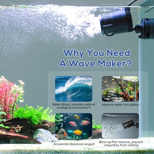 hygger Aquarium Wave Maker 18W 2500GPH Submersible Water Circulation Pump with Magnetic Base, Quiet Rotating Powerhead for 60-150 Gallon Freshwater & Saltwater Tanks - size: L