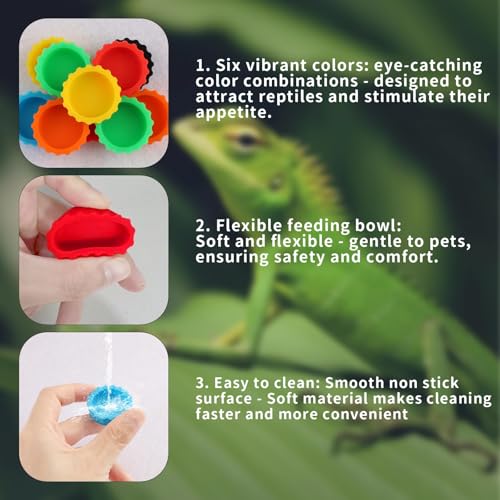 18 PCS Crested Gecko Food and Water Bowl, Reusable Small Reptile Feeding Dish, Colorful Silicone Crested Geckos Food Dish, Gecko Tank Accessories for Small Pet and Crabs, Easy Clean & 6 Colors