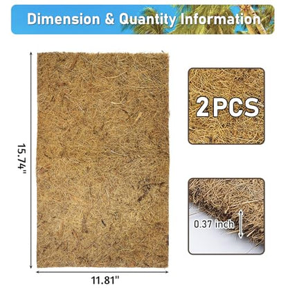 PIVBY 2 PCS Reptile Carpet, Natural Coco Coir Mat (15.74" x 11.81"), Coconut Fiber Substrate Pet Terrarium Liner for Bearded Dragon Tortoise Habitat Lizards Turtles Snakes Iguana Hermit Crab - size: S: 15.74" x 11.81"