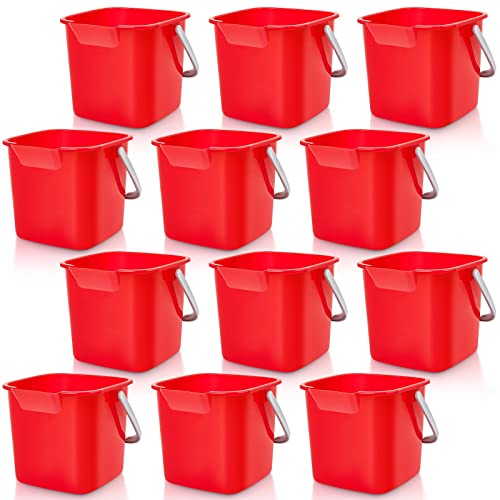 Irenare 12 Pcs Sanitizing Bucket 3 Quart Cleaning Pail Small Detergent Square, Spout and Handle Plastic Utility Sanitizer Buckets for Restaurant Kitchen Home Offices (Red) - color: Red
