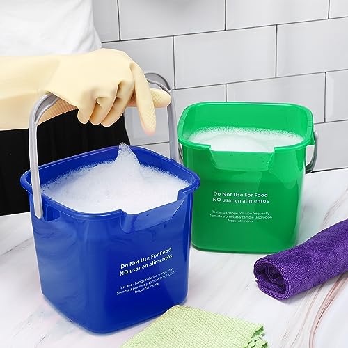 Roshtia 6 Pcs 3 Quart Sanitizing Cleaning Bucket Square,Red, Blue, Green | Sanitation Bucket Samll Sanitizer Pails for Restaurant Commercial Kitchen Cleaning, Detergent Storage for Office School - color: Red, Blue, Green