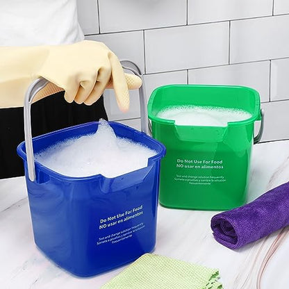 Roshtia 6 Pcs 3 Quart Sanitizing Cleaning Bucket Square,Red, Blue, Green | Sanitation Bucket Samll Sanitizer Pails for Restaurant Commercial Kitchen Cleaning, Detergent Storage for Office School - color: Red, Blue, Green