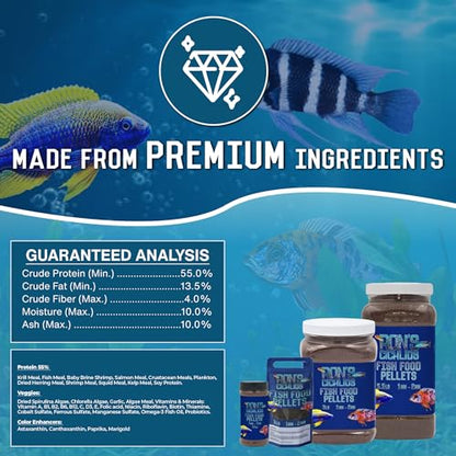 RON'S CICHLIDS African Cichlid Fish Food, Premium Tropical Fish Food Pellets with Protein, Veggies & Fruits for Healthier, Brighter & Bigger Tropical Fish & Cleaner Tanks, Juvie Blend, 8 OZ - size: 8 Ounce (Pack of 1)
