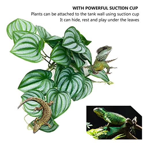 Artificial Reptile Plants with Suction Cups, Watermelon Leaves & Vines for Terrarium, Plastic Climbing Plants for Reptile Tank Decor, Habitat Accessories for Lizards/Chameleons