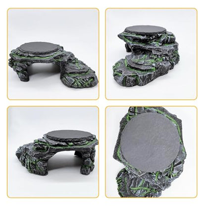 Reptile Basking Platform Gecko Hide Juvenile Beared Dragon Tank Accessories | 9.45"×5.31"×3.15",Resin,with a rock platform,Box packaging,Turtle habitat accessories,for Lizard Leopard Crested Gecko - style: style 2