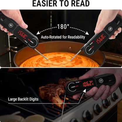 TempPro TempSwift 1 Sec Instant Read Meat Thermometer Digital | Kitchen Food Thermometer with 180° Rotating Display, IP67 Waterproof Cooking Thermometers for Deep Fry Smoker Grill BBQ - color: Black