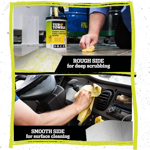 Tub O' Towels TW75 Heavy-Duty Multi-Surface Cleaning Wipes – Dual Texture 10" x 12" XL – Removes Grease, Tar, Oil, Paint, Ink & Tough Stains – Degreaser for Home, Garage, Auto & Workshop (Pack of 2) - size: 1 Count (Pack of 2)