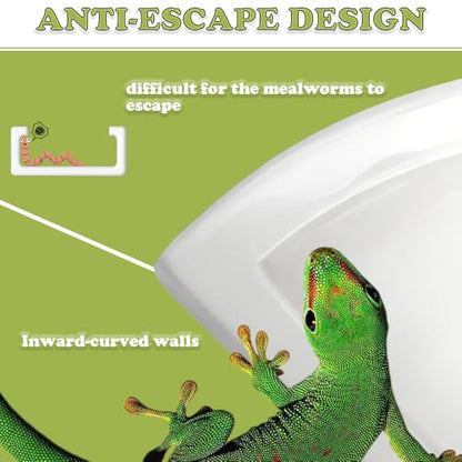 2 Pcs Reptile Food Dish Bowl Ceramic Anti-Escape Mealworms Bowl for Small Reptile Leopard Bearded Dragon Chameleon Hermit Crab (Triangle Shape)