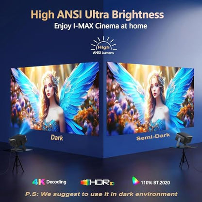 [4500 Brightness/Built in Apps/65W Audio] Outdoor 4K-Projector with WiFi and Bluetooth 5.4, Auto Focus Smart Projector Support DoIby Audio, Upgrade GO2 Short Throw Projector with 360°Stand