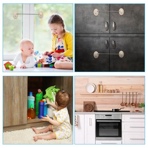 Hotop 4 Pack Cabinet Locks with Keys Refrigerator Fridge Locks Replacement with Steel Wire Self Adhesive Child and Baby Proofing Safety for File Drawers Deep Freezer Doors Latch(Light Brown) - color: Light Brown