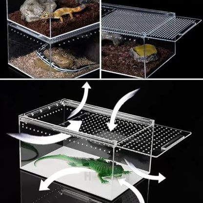 Insect breeding Box Reptile Feeding Box, Waterproof Enclosure Enclosure for arboreal Tarantula Scorpion Sling Lizards Snake Gecko Jumping Spider Snail Isopods, Reptile breeding Box (8x6x4 Inch) ﻿