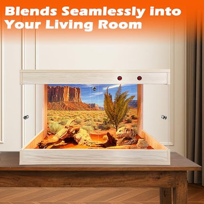 ROYXEN Reptile Tank, 30 Gallons Reptile Enclosure with Lockable Design, Tempered Glass Bearded Dragon Tank for Lizard Habitat, Soild Wood Built-in Sockets (Oak, 24"x16"x15.5") - color: Oak, size: 24"x16"x15.5"