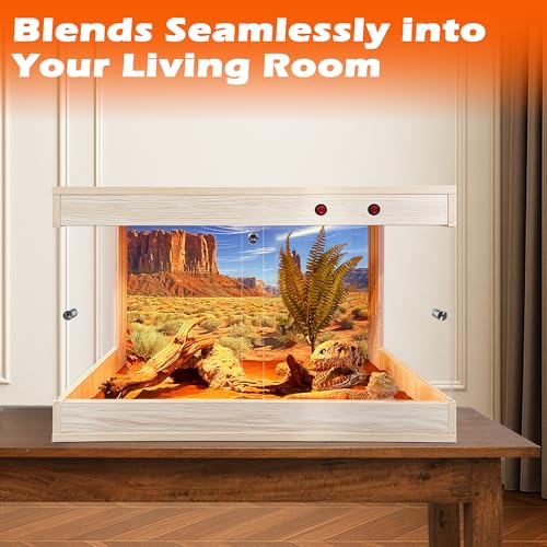 ROYXEN Reptile Tank, 30 Gallons Reptile Enclosure with Lockable Design, Tempered Glass Bearded Dragon Tank for Lizard Habitat, Soild Wood Built-in Sockets (Oak, 24"x16"x15.5") - color: Oak, size: 24"x16"x15.5"