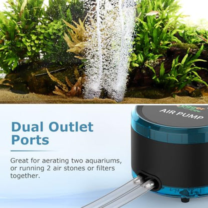 hygger Aquarium Air Pump Dual Outlet, Quiet Powerful Fish Tank Aerator 4W/8W, Adjustable Oxygen Pump with Air Stone, Bubbler for Fish Tank Up to 200 Gallon - size: 8W (Up to 200 Gallon)