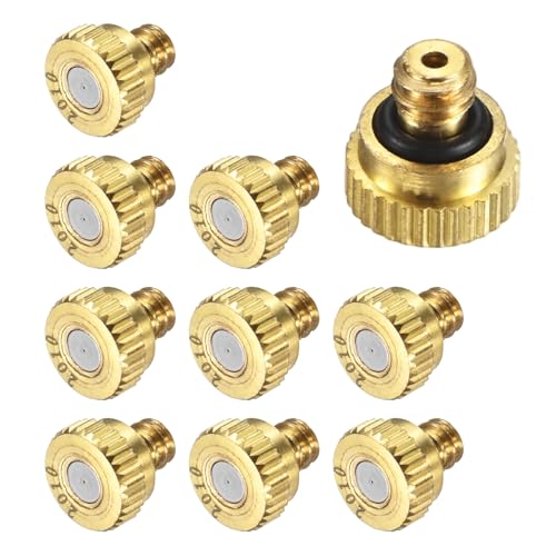 M METERXITY 10-Pack Brass Misting Nozzles, 0.008inch/0.2mm Orifice Heavy Duty 10/24 UNC Screw Thread Misting Nozzle Plug for Outdoor Spray Cooling System/Patio Mist System/Dust Control - size: 0.008inch/0.2mm
