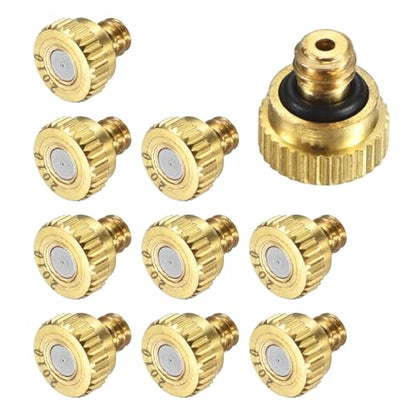 M METERXITY 10-Pack Brass Misting Nozzles, 0.008inch/0.2mm Orifice Heavy Duty 10/24 UNC Screw Thread Misting Nozzle Plug for Outdoor Spray Cooling System/Patio Mist System/Dust Control - size: 0.008inch/0.2mm