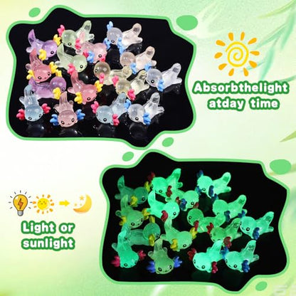 Luminous Mini Resin Axolotl 17 Glow Tiny Little Resin Axolotl hides Plastic Animals Digital Garden Miniature Landscape Aquarium Potting DIY Miniature Dollhouse Decor (51 PCS)
