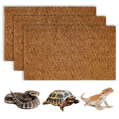 BWOGUE Reptile Carpet, 3 Pack Coconut Fiber Tortoise Carpet, Lizard Mat | Tortoise Bedding, Turtle Bedding for Habitat, 19.7 x 12 in Mats, Cut-to-Fit Terrarium Liner, Snakes, Geckos, Chameleons