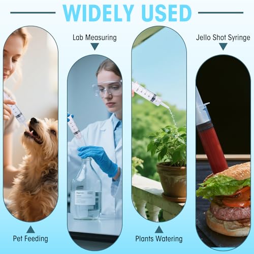 60ml Syringes without Needle, Large Plastic Liquid Syringe, 4 Pack | With Adapter for Pet Feeding, Plant Irrigation, Scientific Labs, Measuring Liquids, Individually Wrapped
