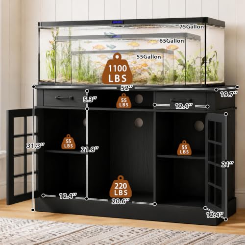 55-75 Gallon Fish Tank Stand, 75 Gallon Aquarium Stand, 1100LBS, Black | Farmhouse Heavy Duty Wood Fish Tank Stand 55+ Gallon with Storage Cabinet for Turtle Tank, Reptile Terrarium - color: Black