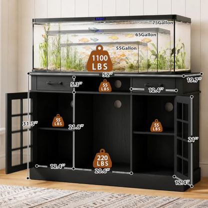 55-75 Gallon Fish Tank Stand, 75 Gallon Aquarium Stand, 1100LBS, Black | Farmhouse Heavy Duty Wood Fish Tank Stand 55+ Gallon with Storage Cabinet for Turtle Tank, Reptile Terrarium - color: Black