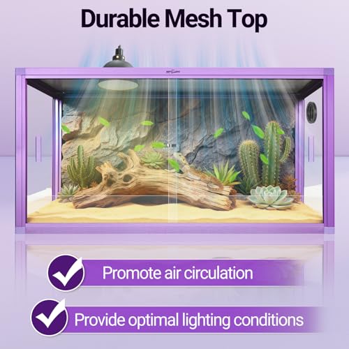 REPTI ZOO 50 Gallon Reptile Terrarium Tank, 36"x18"x18" Lightweight Enclosure with Tempered Glass Doors & Top Screen Ventilation, Large Habitat for Bearded Dragons, Snakes, Lizards, Geckos - Purple