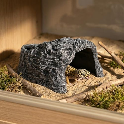 Extra Large Reptile Hideouts Cave, Resin Tortoise Hide Cave, Rock Basking Habitat Decor for Bearded Dragon, Leopard Gecko, Snake, Turtle, Lizard, Frog, Terrarium Aquarium Hideout(Large Size) - size: 9.3 x 8.1 x 5 inch