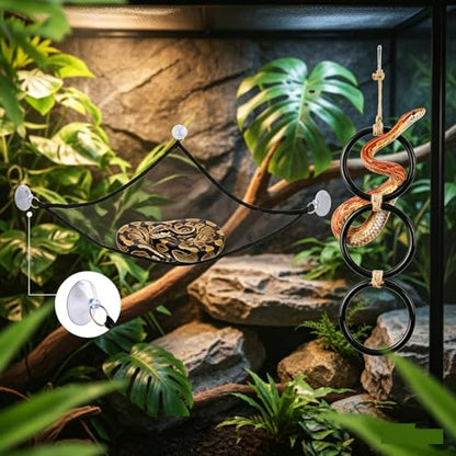 Snake Climbing Rings with Hammock, Reptile Enrichment Toys for Snakes | Suitable for All Kinds of Small Reptiles,Enrichment Rings for Small Ball Python Corn