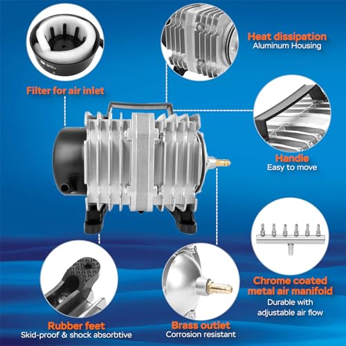 AquaMiracle Aquarium Air Pump Commercial Air Pump with Aluminum Housing, 600/1000/1200/1750GPH Fish Tank Bubbler Pond Aerator for Aquariums, Ponds, Hydroponics - style: 58W-1200GPH