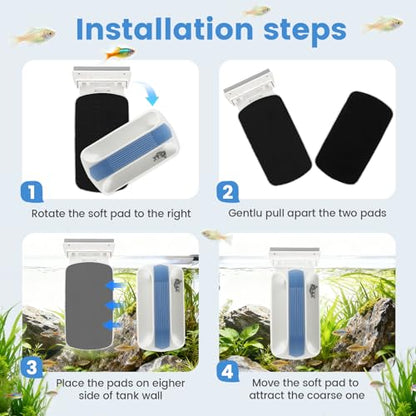 AQQA Aquarium Magetic Glass Cleaner Brush | 2 Detachable Scrapers Floating Fish Tank Cleaning Tools Algae Scraper for 0.45-0.66 inch Thick Glass/Acrylic Tanks (X-Large) - size: X-Large