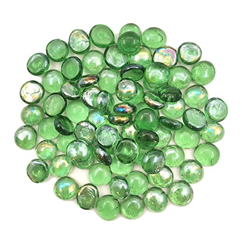 Flat Glass Marbles 1 Pound Vase Filler Fire Pit Glass Pebbles for Indoor Plants, Aquarium Fish Tank Decorations, Home Decor, Fire Pit, Landscaping, Arts Crafts (Green) - color: green