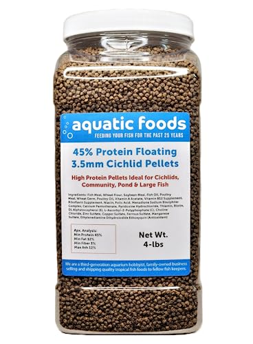 Cichlid Pellets, 45% Protein Floating 3.5mm (9/64") Pellets for Discus,Oscars, Central American, South American Cichlids…4-lb Lg Jar - size: 4 Pound (Pack of 1)