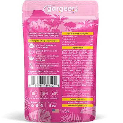 Gargeer 8oz Gentle Geck Breeder Diet - Crested Gecko Food. Made in USA | Expert-crafted superfood! Loaded with organic mango, banana, insect proteins & probiotics. No soy, wheat, or cheap fillers - size: 8 Ounce (Pack of 1)