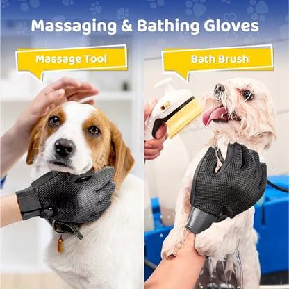 Silicone Pet Grooming Glove – 5-Finger Deshedding & Massage Mitt for Dogs & Cats – Wet & Dry Hair Removal Glove with Adjustable Strap (Right Hand), Blue