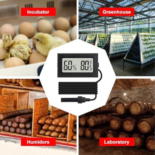 3Pcs Mini Digital Thermometer Hygrometer with Probe Electronic Temperature Humidity Gauge Meters Indoor LCD Display Fahrenheit for Humidors,Greenhouse,Garden,Incubator Reptile Terrarium