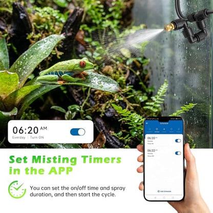 Smart Reptile Mister Automatic Mister System for Reptile Tank APP WiFi Remote Control Reptile Humidifier Fogger for Aquarium Terrariums with 360°Adjustable Misting Nozzles for Frog Lizard Amphibians