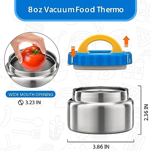 MAISON HUIS 8oz Soup Thermo Wide Mouth Vacuum Insulated Stainless Steel Food Jar, Leak Proof for Hot&Cold Food Kids Lunch Container for School Travel (Blue) - color: Blue