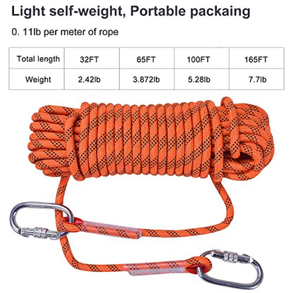 Climbing Rope, Rappelling Rope - color: Orange, size: 100FT