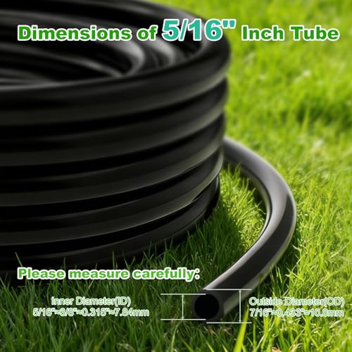 50FT 5/16" Drip Irrigation Tubing and 4 Packs 4-Way Quick Coupler, Push-to-Connect Fittings- DIY Garden Irrigation System, Misting, or Blank Distribution Tubing for Any Gardening Project - size: 50FT