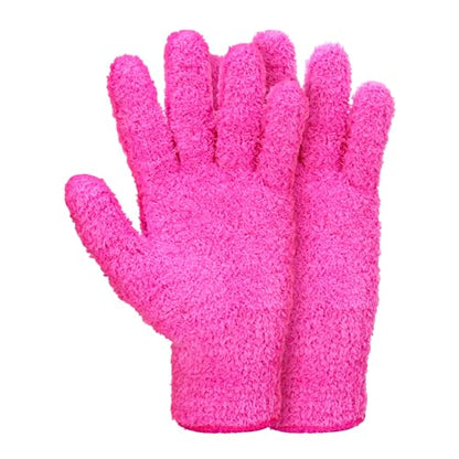 Abeillo Microfiber Gloves for Plants Dusting Cleaning, Reusable Washable Cleaning Gloves Mittens House Cars Blinds Dusting - color: Hot Pink
