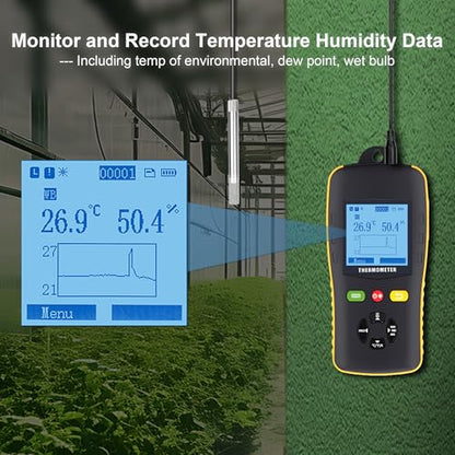 Tzone Wet Bulb Thermometer Dew Point Meter Temperature Humidity Data Logger | usb temp recorder,probe,digital industrial hygrometer,rh recording,auto report,sound alarm,for freezer hvac lab greenhouse