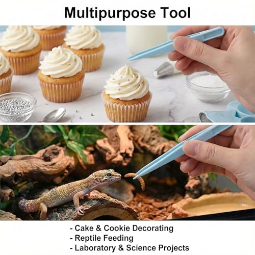 Zelphvt 12 Pcs Crafting Tweezers，4.5 Inch Straight Sticker Tweezers Jewelry Tweezer for DIY Baking Decoration Reptile Feeding Scrapbooking